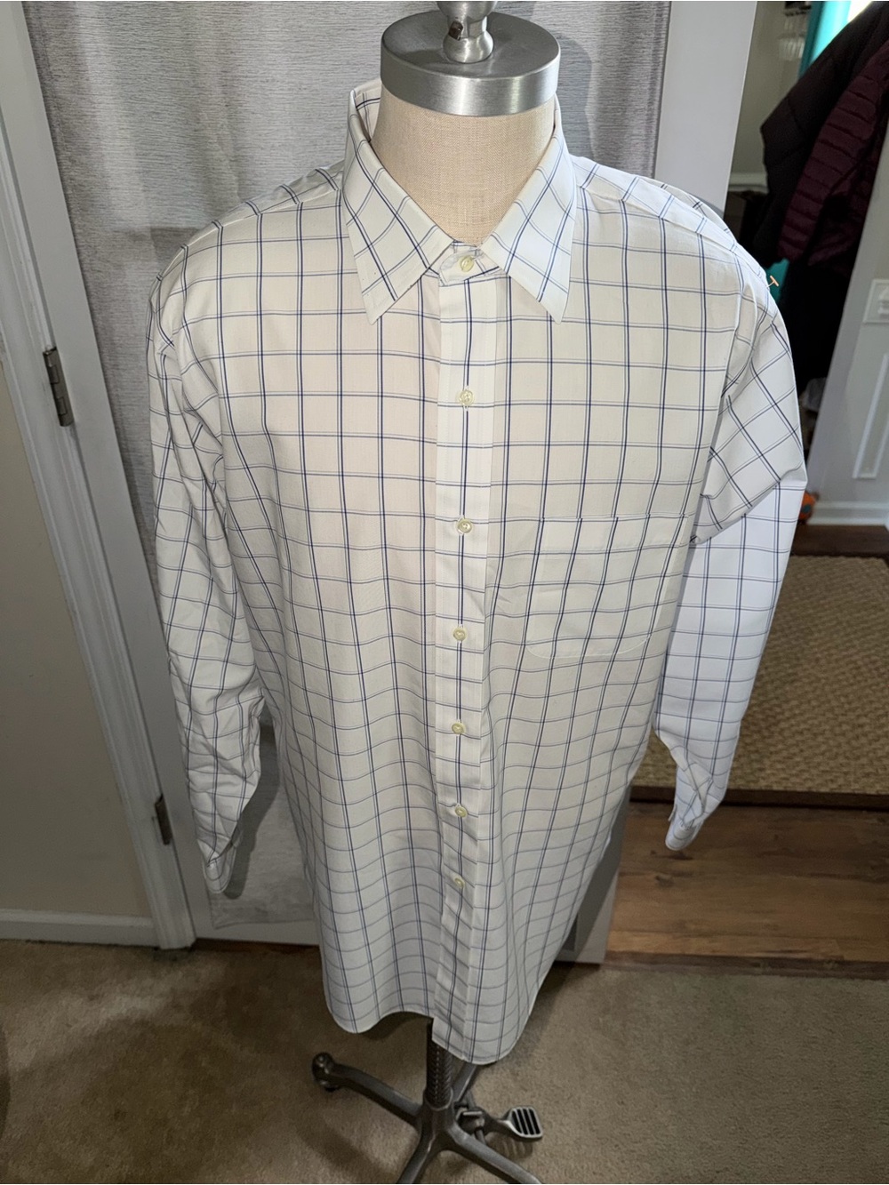 Classic BROOKS BROTHERS SLIMFIT White & Blue Windowpane Men's Dress Shirt(126)